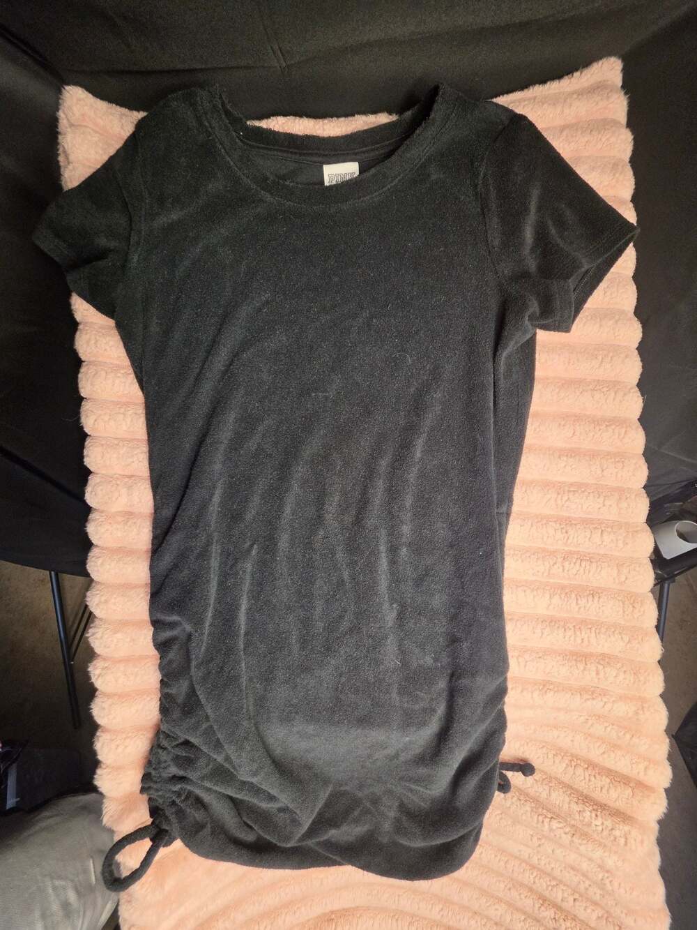 PINK Victoria's Secret Black Terry Cloth Ruched Side T-Shirt Dress Size XS